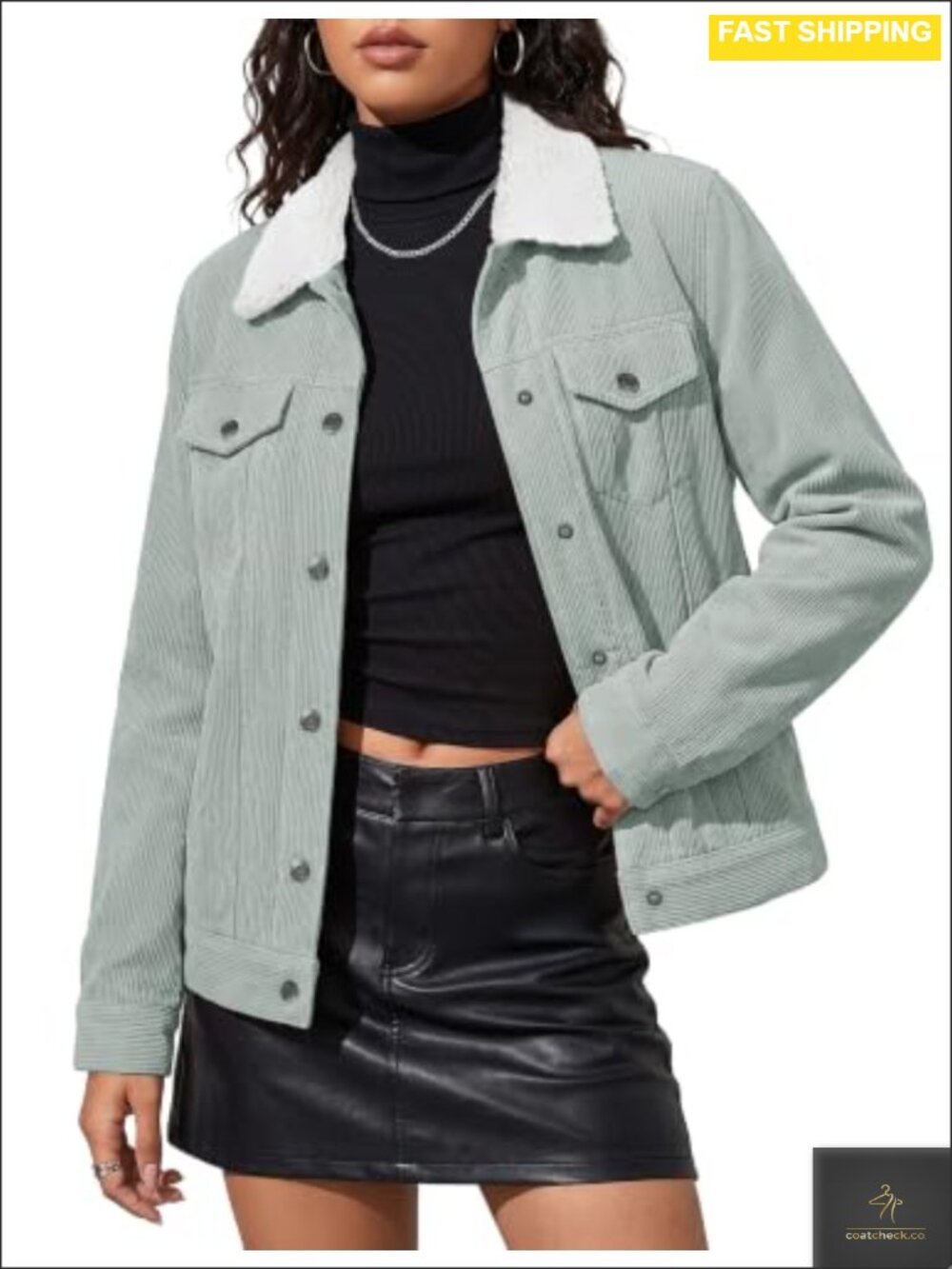 Corduroy Button Down Jacket Sherpa Fleece Lined Women's Coat